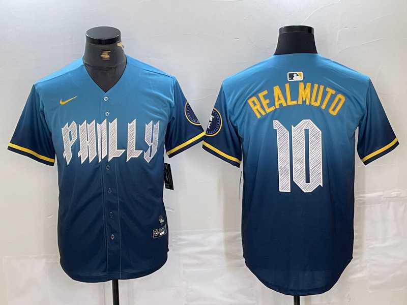 Men%27s Philadelphia Phillies #10 JT Realmuto Blue 2024 City Connect Limited Stitched Jersey->philadelphia phillies->MLB Jersey